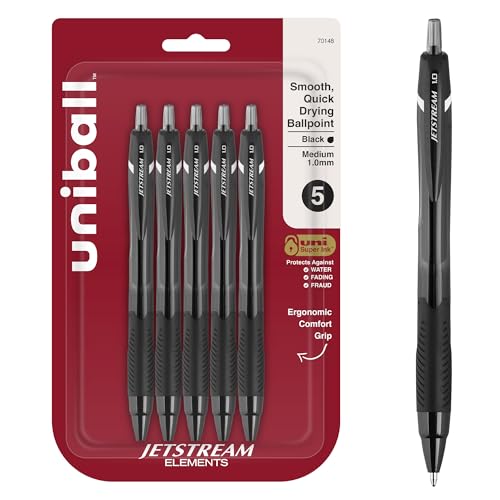 Jetstream Elements Kugelschreiber, mittlere Spitze (1,0 mm), schwarze Tinte, 5 Stück von uni-ball