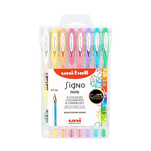 Mitsubishi Pencil – 8 Gel-Inlineskate – Uni-Ball Signo – Pastellfarben – Spitze 0,7 mm – Medium-Schrift – Fantasie-Inlineskate für kreative Freizeit und Karten von uni-ball