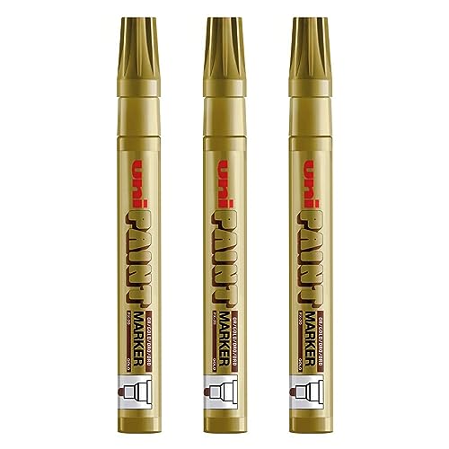 PX-20 Goldfarben-Marker, mittlere Größe (2,2–2,8 mm), für Metall, Glas, Holz, Kunststoff, Stein, Outdoor, mm, Metall, Rundspitze, 3 Stück von Uni-Ball