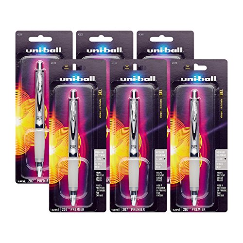 Uni-Ball 207 Premier Retractable Gel Rollerball Pen, 0.7mm, Medium Point, Black Ink (6 Pack, Black) von uni-ball
