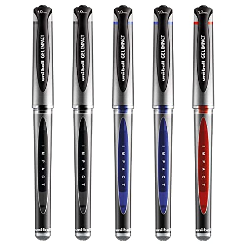 Uni-Ball Gel Impact Kugelschreiber, 1 mm breit, Schwarz, Blau und Rot, 5 Stück Uni-Ball Gel Impact Kugelschreiber, 1 mm breit, Schwarz, Blau und Rot, 5 Stück von Uni-Ball