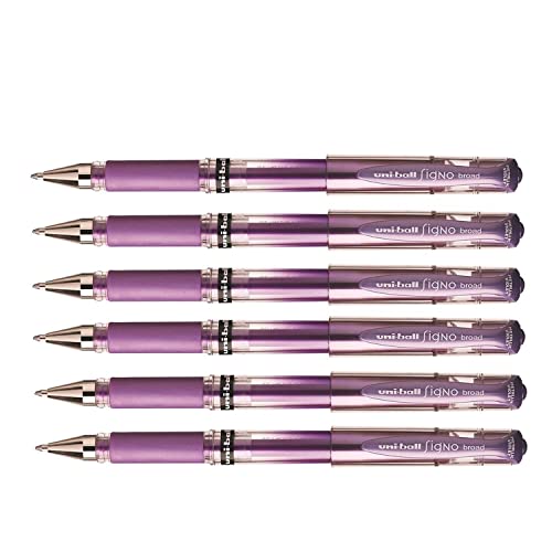 Uni-Ball Signo Broad UM153 Gel-Tintenroller, breite Spitze, 1 mm, Violett, Metall, 6 Stück von Uni-Ball