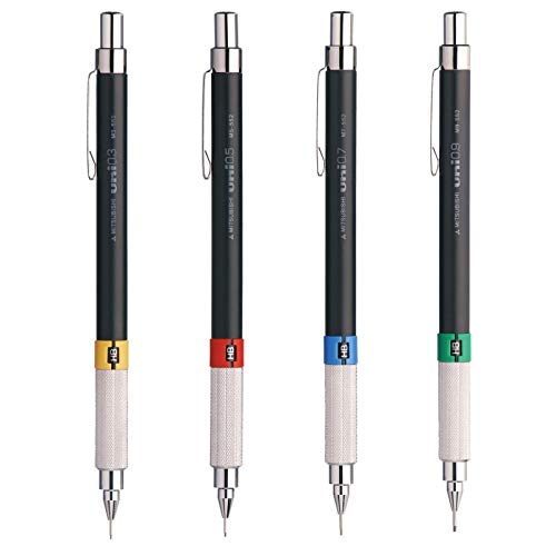 Uni-Ball Uni Mitsubishi Pencil – Druckbleistift Premium M552 nachfüllbar – technisches Zeichnen – mit verstellbarer Skala und Radiergummi – NanoDia-Mine, verschiedene Größen 4-0,3 mm + 0,5 mm + 0,7 mm von Uni-Ball