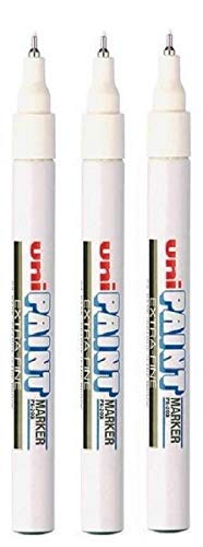 Uni Farbige Extra Fein (0.8 mm) px-203 weiß Öl Paint Marker Pen Metall Glas Holz Kunststoff Stein Outdoor Feder Spitze (3 Stück) von uni-ball