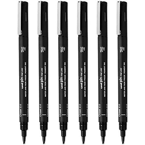 Uni Pin Fineliner Zeichenstifte, Keilspitze, schwarze Tinte, 2,0 mm Spitze, 6 Stück von Uni-Ball