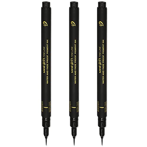 Uni Pin Fineliner Zeichenstifte – Pinselspitzen – schwarze Tinte – extra feine Spitze – 3 Stück von uni-ball