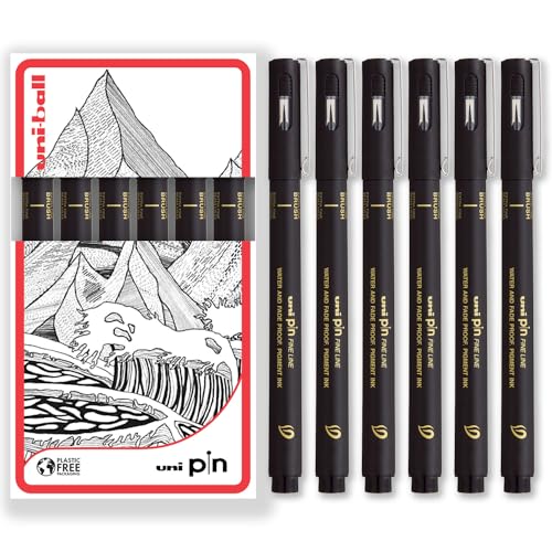 Uni Pin Fineliner Zeichenstifte – Pinselspitzen – schwarze Tinte – extra feine Spitze – 6 Stück von uni-ball