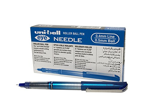 Uni-ball 125948000 UB-185Sye Needle Kugelschreiber, fälschungssichere Tinte, 0.5 mm Nadelspitze, 12 Stück blau von uni-ball
