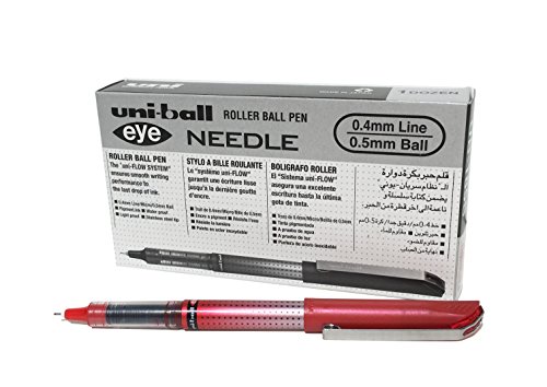 Uni-ball 125955000 UB-185Sye Needle Kugelschreiber, fälschungssichere Tinte, 0.5 mm Nadelspitze, 12 Stück rot von uni-ball