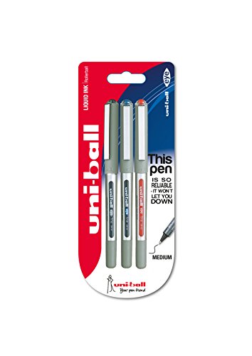 Uni-ball 153529308 UB-157ye Fine Kugelschreiber, Uni Super-Tinte, 0.7 mm Spitze, 3 Stück schwarz/blau/rot von Uni-Ball