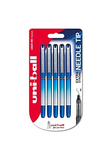 Uni-ball 153544598 UB-185Sye Needle Kugelschreiber, fälschungssichere Tinte, 0.5 mm Nadelspitze, 5 Stück blau von uni-ball