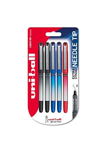 Uni-ball 153544599 UB-185Sye Needle Kugelschreiber, fälschungssichere Tinte, 0.5 mm Nadelspitze, 5 Stück schwarz/rot/blau von uni-ball
