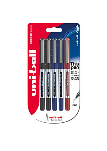 Uni-ball B-150 Eye Micro Kugelschreiber, schwarze/blaue/rote Uni Super-Tinte, 0,5 mm Spitze, 5 Stück von uni-ball