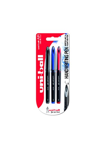 uni-ball 153544277 UB-188-Micro Air Kugelschreiber, Super-Tinte, fälschungssicher, Füllfederspitze, 3 Stück schwarz/blau/rot von uni-ball