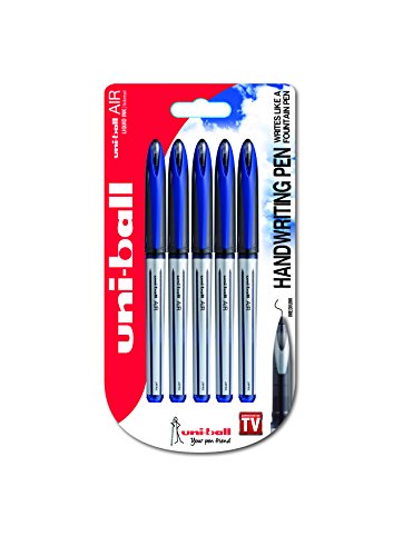 uni-ball 153544673 UB-188-L Air Kugelschreiber, Super-Tinte, fälschungssicher, Füllfederspitze, 5 Stück blau von uni-ball