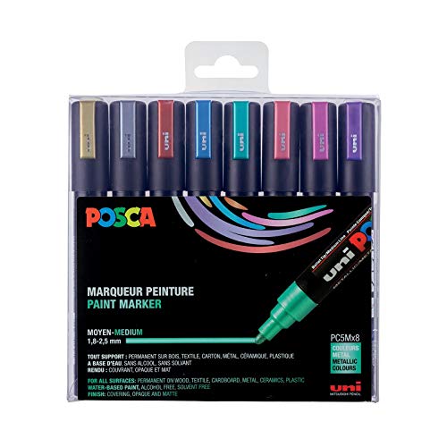 POSCA uni-ball 182520 - POSCA Marker mit mittelfeiner Rundspitze, 8er Set, Metallic von POSCA