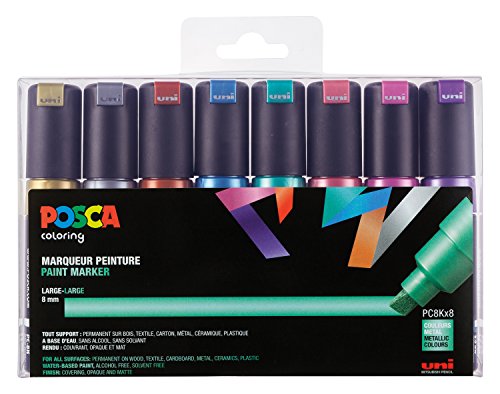 uni-ball 182609 - POSCA Marker mit breiter Keilspitze, 8er Set, metallic von uni-ball