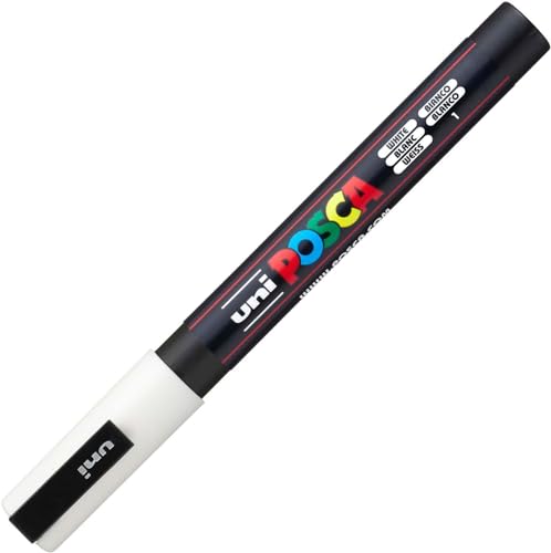 uni-ball 186501 - POSCA Marker PC-3M, mit feiner 0.9 -1.3 mm Rundspitze, weiß, 1 Stück von uni-ball