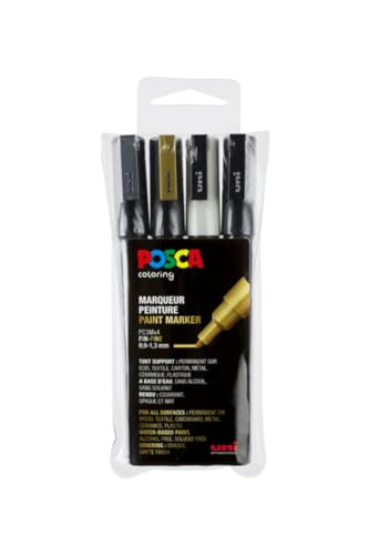 POSCA 186504 - POSCA Marker mit feiner Rundspitze, 4er Set von Uni-Ball