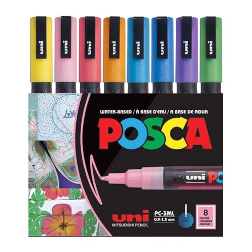 POSCA uni-ball 186513 - POSCA Marker mit feiner Rundspitze, 8er Set, Glitter von POSCA