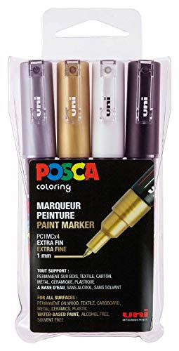 POSCA uni-ball 186704 - POSCA Marker mit extra feiner Rundspitze, 4er Set von POSCA