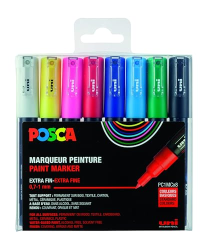 POSCA POSCA uni-ball 186708 - POSCA Marker mit extra feiner Rundspitze, 8er Set von POSCA