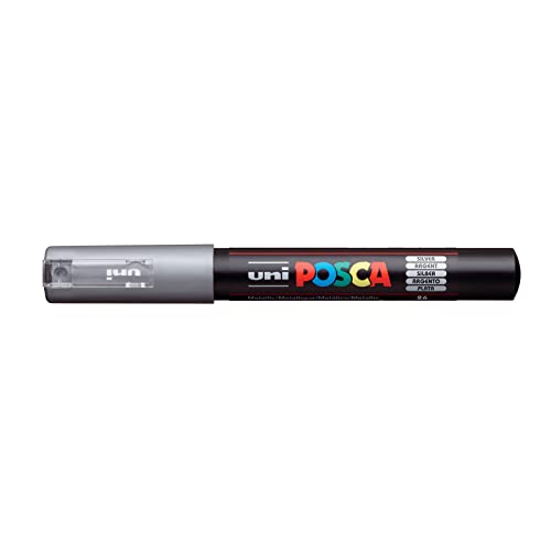 uni-ball 186782 - POSCA Marker mit extra feiner Rundspitze, silber von uni-ball