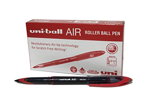 uni-ball 190496000 UB-188-Micro Air Kugelschreiber, rote Super-Tinte, fälschungssicher, Füllfederspitze, 12 Stück von uni-ball