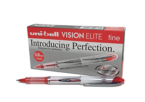 uni-ball 707554000 UB-200 Visionlite Medium Kugelschreiber, Uni Super-Tinte, fälschungssicher, 0.8 mm Kugel, 12 Stück rot von uni-ball