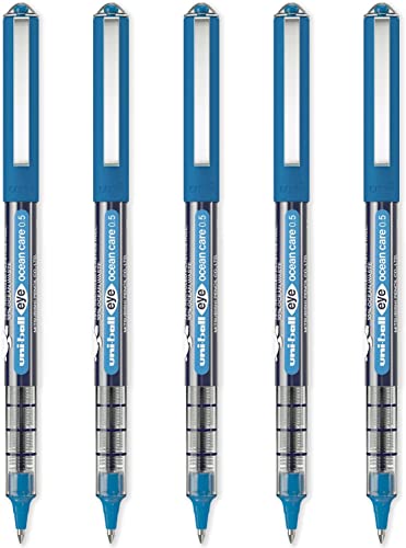 uni-ball Eye Ocean Care UB-150ROP Tintenroller – Micro 0,5 mm Kugelschreiber für super glattes Schreiben, Zeichnen, Kunst, Handwerk und Ausmalen – licht- und wasserbeständig, 5 Stück blaue Tinte von uni-ball