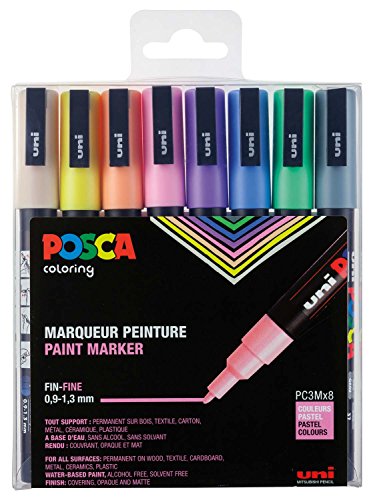 uni-ball POSCA (186509) Marker mit feiner Rundspitze, 8er Set, pastell von uni-ball