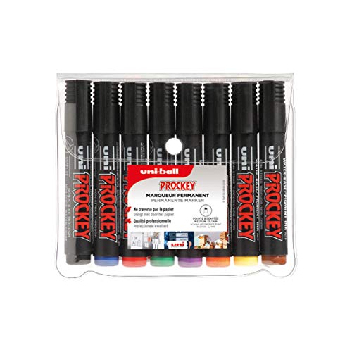 uni-ball Prockey PM126/8 Permanent-Marker N850, Keilspitze alle 8 Farben im Etui von uni-ball