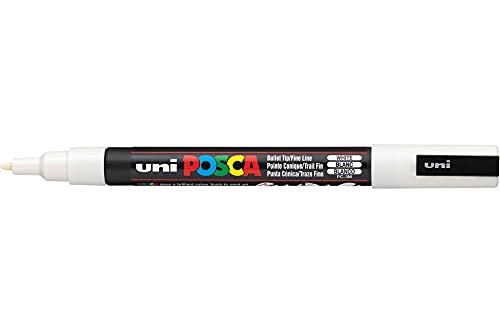 Uni Posca Marker / Glasstift PC-3M, feine Rundspitze, 1,3 mm, Weiß von UNi