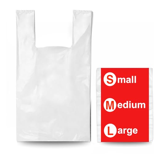 Unibags 100 weiße Kunststoff-Tragetaschen im Westen-Stil, umweltfreundliche Kunststoff-Tragetaschen mit Griffen, Oben offen, für Lebensmittel, Heimorganisation, Kleidung, Large, Weiß, Tüte von unibags