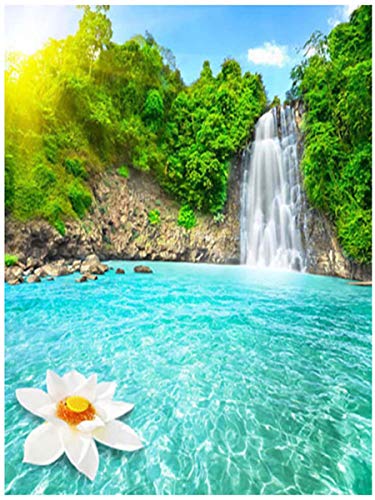 Showker 5D Diamant Painting BilderWasserfall Blumenlandschaften Seen, DIY Diamond Painting Bilder Zubehör Runde Diamond Kreuzstich Stickerei Dekoration Schlafzimmer Büro Home Wandbild 30x40cm von Showker