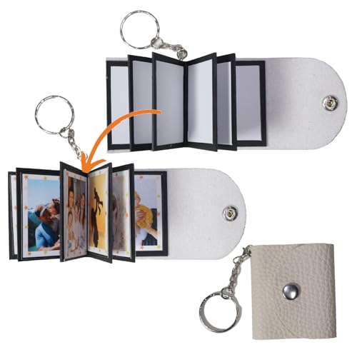 Mini-Fotoalbum mit Schlüsselanhänger, DIY Kleines, benutzerdefiniertes Leder-Fotogedächtnis, Schlüsselring Bild Schlüsselanhänger, Personalized Kleines Taschen Foto-Schlüssel Zubehör für Familie,Paare von uniqicon
