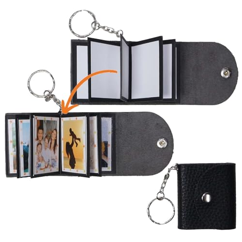 Mini-Fotoalbum mit Schlüsselanhänger, DIY Kleines, benutzerdefiniertes Leder-Fotogedächtnis, Schlüsselring Bild Schlüsselanhänger, Personalized Kleines Taschen Foto-Schlüssel Zubehör für Familie,Paare von uniqicon