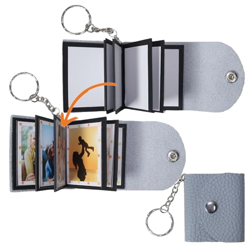 Mini-Fotoalbum mit Schlüsselanhänger, DIY Kleines, benutzerdefiniertes Leder-Fotogedächtnis, Schlüsselring Bild Schlüsselanhänger, Personalized Kleines Taschen Foto-Schlüssel Zubehör für Familie,Paare von uniqicon