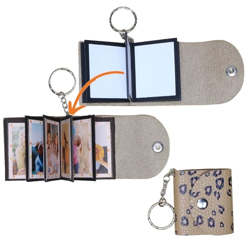 Mini-Fotoalbum mit Schlüsselanhänger, DIY Kleines, benutzerdefiniertes Leder-Fotogedächtnis, Schlüsselring Bild Schlüsselanhänger, Personalized Kleines Taschen Foto-Schlüssel Zubehör für Familie,Paare von uniqicon