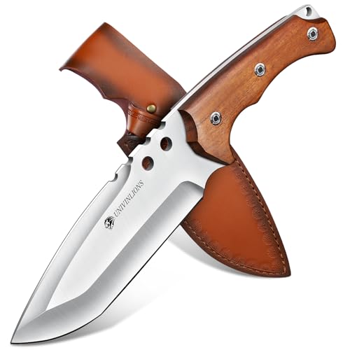 univinlions Bushcraft Messer Outdoor -Jagdmesser Feststehende Klinge mit Lederscheide Hochbelastbar 5 mm Dicke Klinge Full Tang Messer zum Hacken Survival,Geschenke für Männer,Brown von univinlions