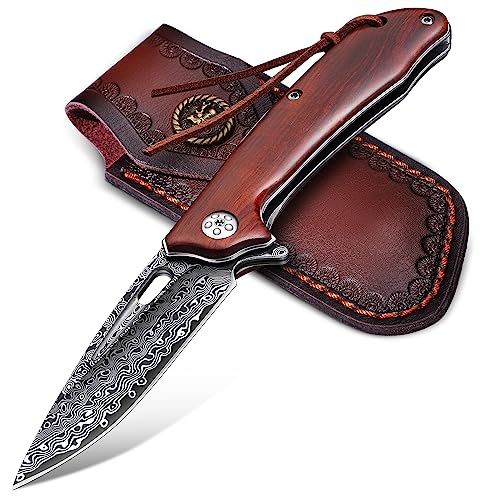 univinlions Damast Taschenmesser Klappmesser mit Messerscheide Scharf Damaststahl Klinge mit Holzgriff Outdoor Messer für Camping Survival Sammlung Geschenke univinlions Damast Taschenmesser Klappmesser mit Messerscheide Scharf Damaststahl Klinge mit Holzgriff Outdoor Messer für Camping Survival Sammlung Geschenke von univinlions