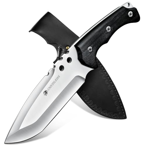 univinlions Jagdmesser Feststehende Klinge-Bushcraft Messer mit Hölzernem Griff Outdoor Messer Survival mit 5 mm Dicke Klingenrücken für Chopping,Geschenke für Männer, Schwarz von univinlions