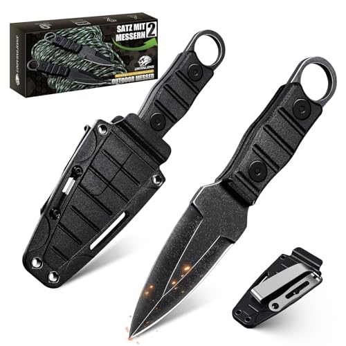 univinlions Messer Outdoor Klein Zweier-Pack Survival Messer Full Tang Jagdmesser Feststehende Klinge aus Edelstahl Bushcraft Messer mit Kydex Scheide Geschenk für Männer von univinlions