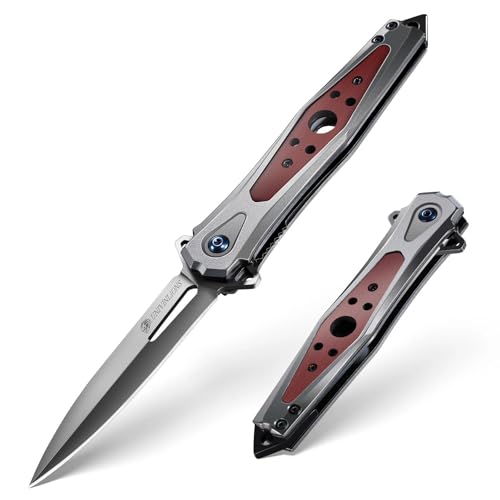 univinlions Taschenmesser Klappmesser Outdoor Scharfes Survival Messer mit Ergonomischem Griff 8,5 cm Camping Messer Geschenk für Männer Rot von univinlions