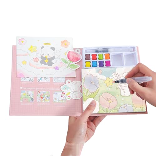 usefulbeauty Aquarell-Praxisbuch, Aquarell-Malbuch | Tagebuch zum Malen | 24-seitiges Bastelset mit Pinsel, Lernspielzeug für Kunstprojekte von usefulbeauty