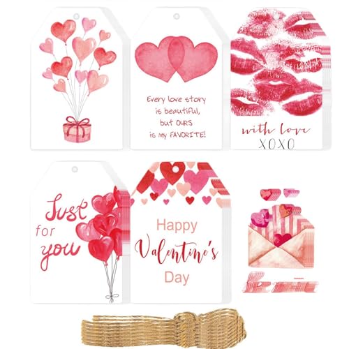 usefulbeauty Happy Valentine's Etiketten, Dekoration zum Valentinstag, 60 x romantische Etiketten mit Seilen – Liebesetiketten mit Löchern, Etiketten aus Papier zum Valentinstag von usefulbeauty