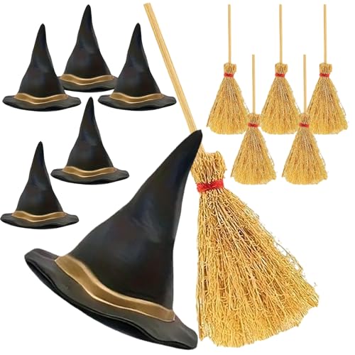 usefulbeauty Hexenhut Dekoration – kleine Hexenhüte, Schwarz, 1 Set Dekoration für Party, Besen für Geburtstag, Baby, Kinder, Mädchen, Erwachsene, Hochzeit, Haus von usefulbeauty