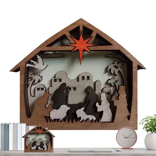 usefulbeauty Krippenfigur Weihnachtskrippe aus Holz mit Licht | Holzfigur Krippe Weihnachtskrippe | Fotografie Requisiten mit warmem Licht für Tisch von usefulbeauty