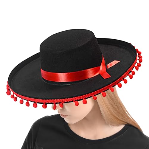 usefulbeauty Mexikanischer Hut | Große Sombrero-Hüte für Festivals – Flamenco-Kostüm mit Pompons für Cosplay, Partyzubehör für Halloween, Geburtstag und besondere Anlässe von usefulbeauty