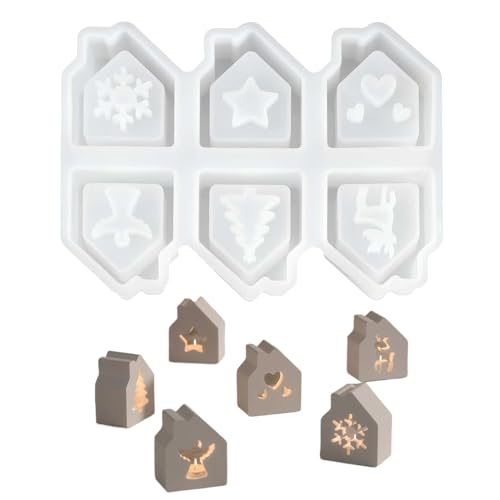 usefulbeauty Weihnachtsformen Aus Silikon, Hausförmige Kerzenform 6-fach, Antihaft Feiertag Bastelbedarf Für Schmuckdekoration Mädchen Hauseinweihung Geburtstag Anfänger Epoxidharz von usefulbeauty